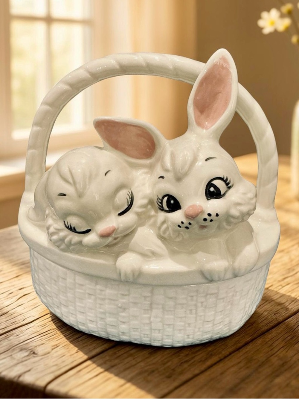 Vintage Easter Bunny Basket Candy Dish